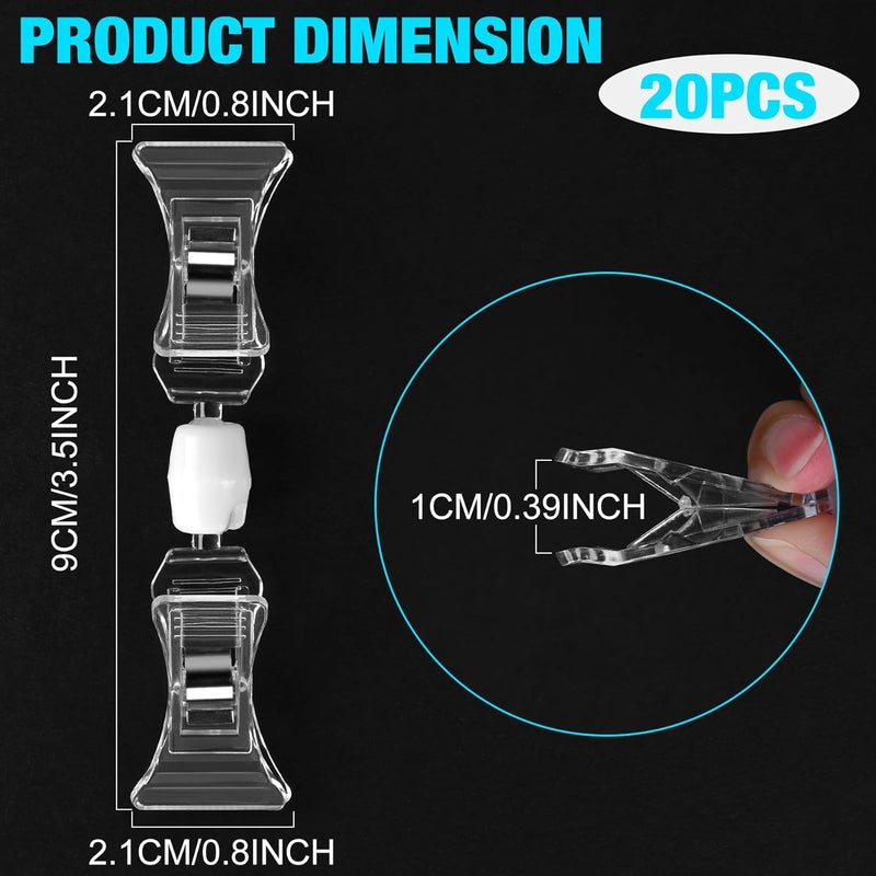 Inchoco Clear Merchandise Display Sign Clips - 20 Pack Plastic Label Pop Holder for Shelf, Double Sided Swivel Price Tag on Clothing Rack, Rotatable Menu Clips for Retail Sale Display - Image 2